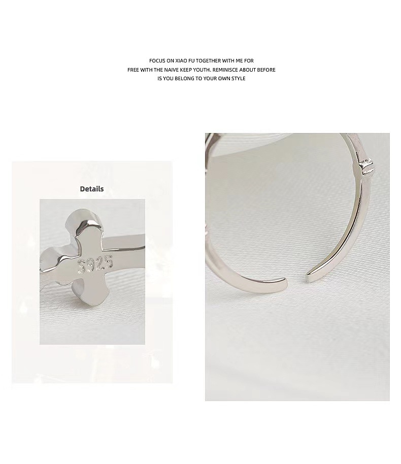 925 silver-plated cross ring, a niche design for women, a high-end open plain ring, fashionable and individual, adjustable food ring pic 7