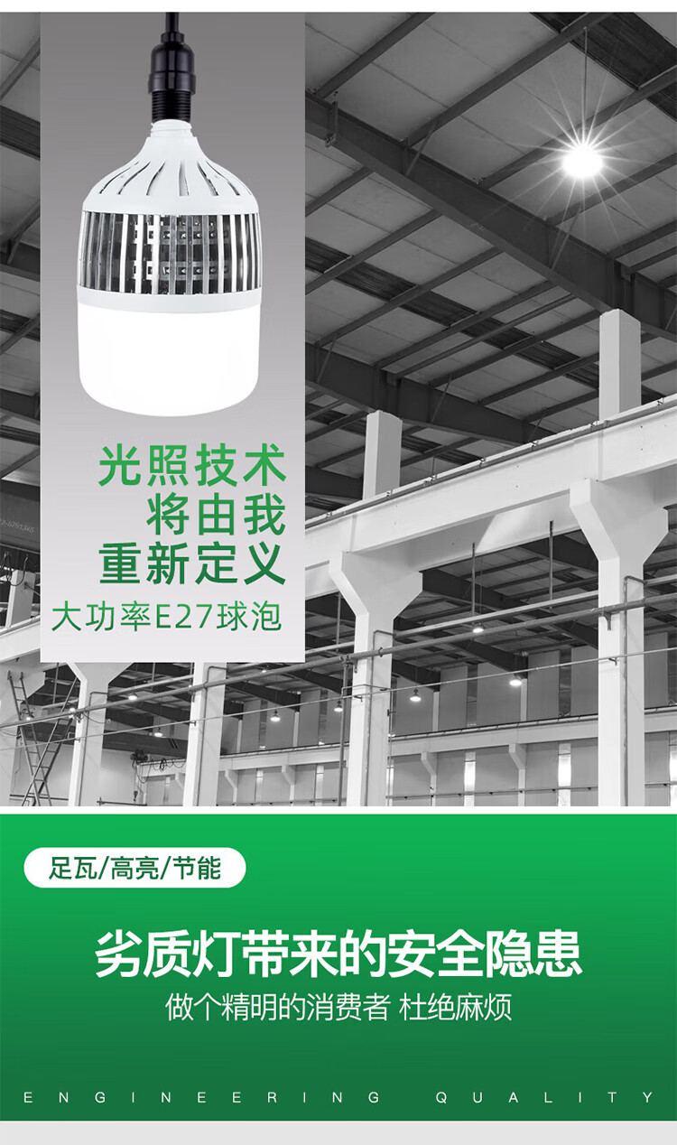 鳍片节能超亮LED灯泡螺口大功率e27球泡灯工厂照明灯厂房车间吊灯详情3