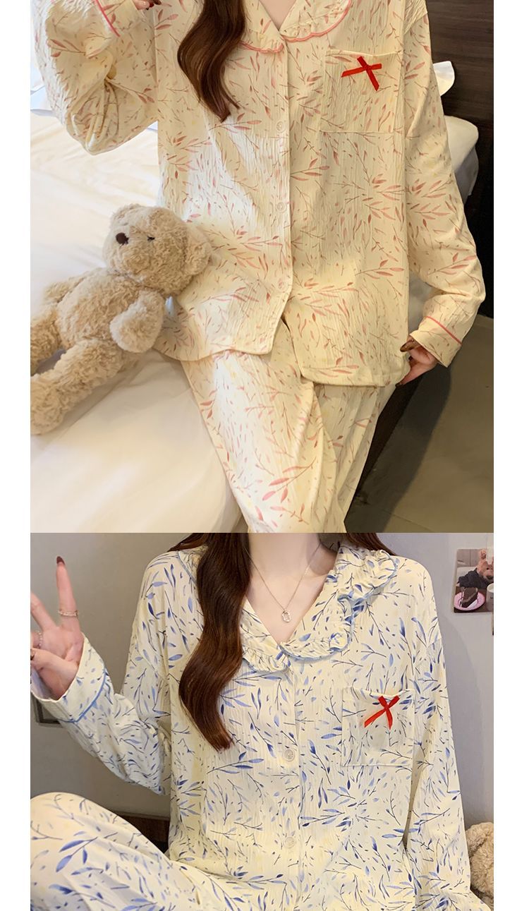 春秋季睡衣女棉质长袖长裤可爱卡通可外穿大码开衫家居服冬天套装详情7