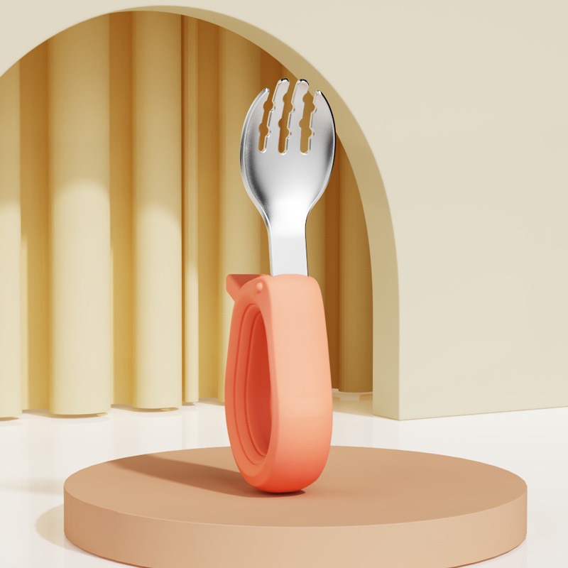 Venta caliente bebé autónomo comer cuchara bebé comer entrenamiento cuchara accesorio acero inoxidable silicona accesorio mango corto tenedor cuchara cross-border ecommerce cubertería de acero inoxidable pic 7