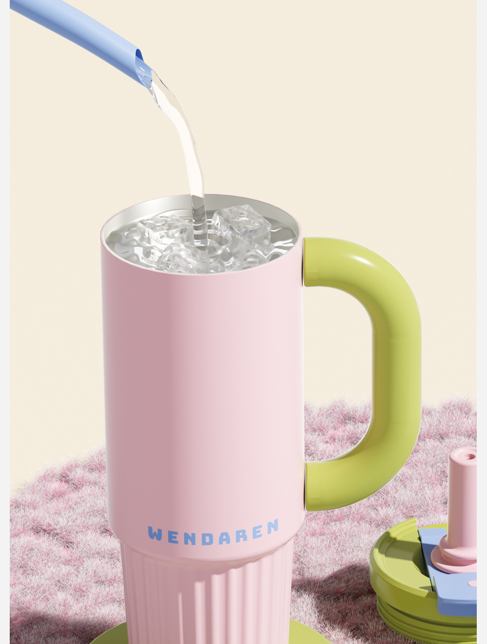 Simple and elegant solid-color double-drinking insulated cup, large capacity, high appearance level for girls, water cup with straw, car ice cup pic 4