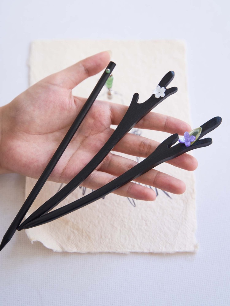 古风发簪女木质钗子流苏步摇高级感新中式盘发器马面裙汉服禾木簪详情5