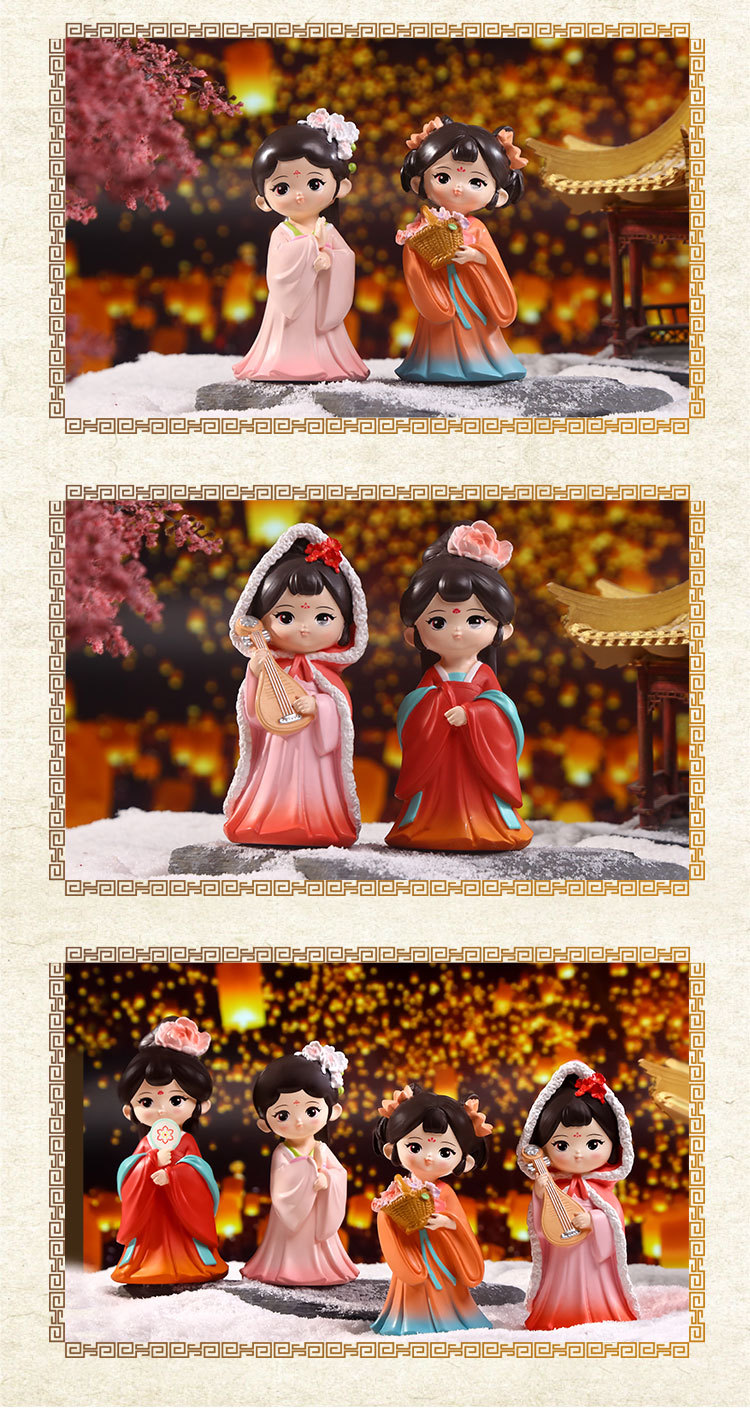 Cute ancient-style dolls, home and office desk ornaments, Hanfu figurines, resin princesses pic 16