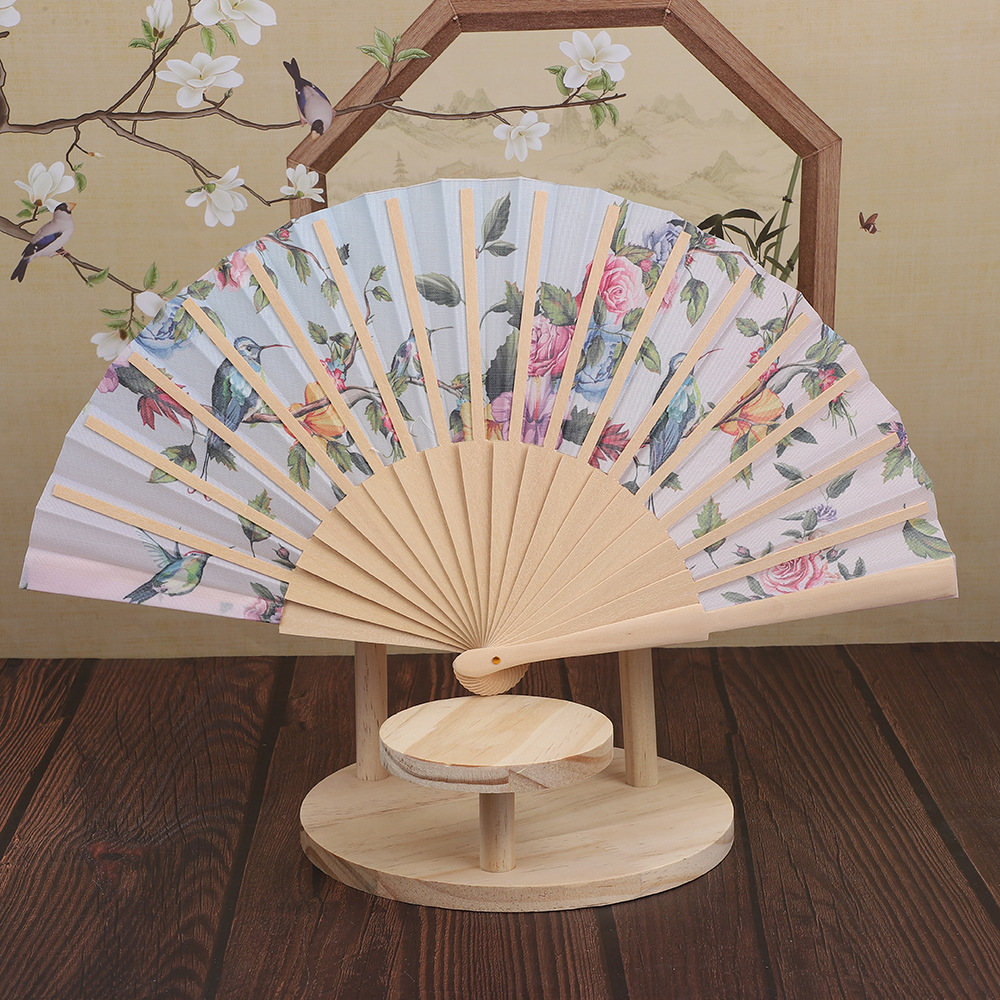 Folding fans, popular square dance fans, Chinese-style flower-and-bird fans, ancient-style folding fans, wooden frame fans in stock and in batch pic 2