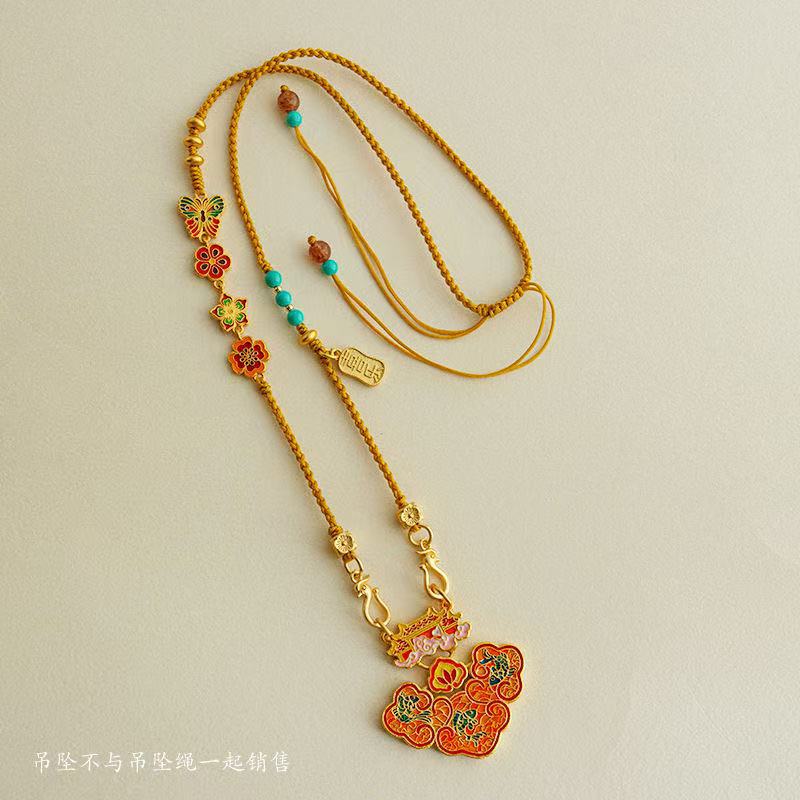 Hand-woven double-ear ruyi pendant, lanyard, high-end gold and jade collarbone chain for men and women pic 6