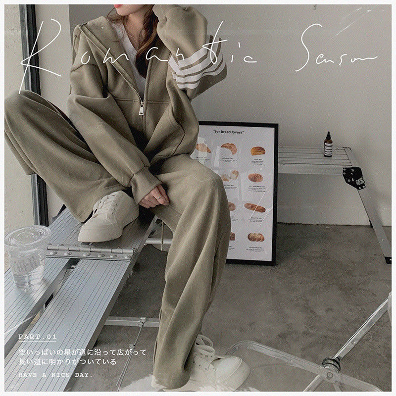 加厚运动套装女春秋冬款韩版学生宽松时尚跑步休闲两件套卫衣连帽详情11