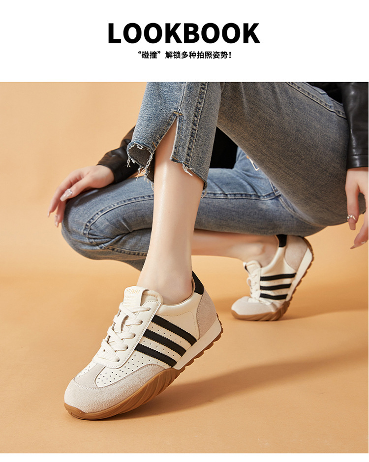 蜜蜂一狼旗舰店高端秋季德训女鞋休闲真皮运动阿甘鞋透气女士潮鞋详情13
