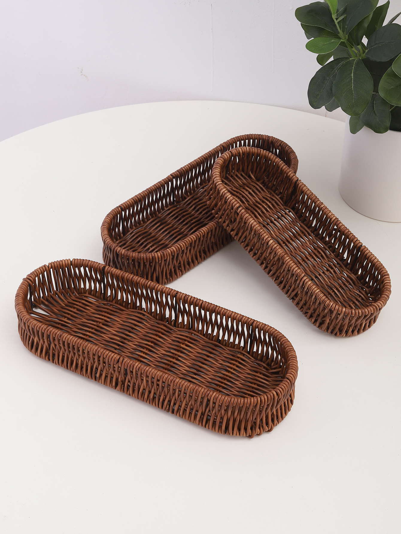 简约藤编刀叉勺收纳篮椭圆形方形家用收纳篮详情3