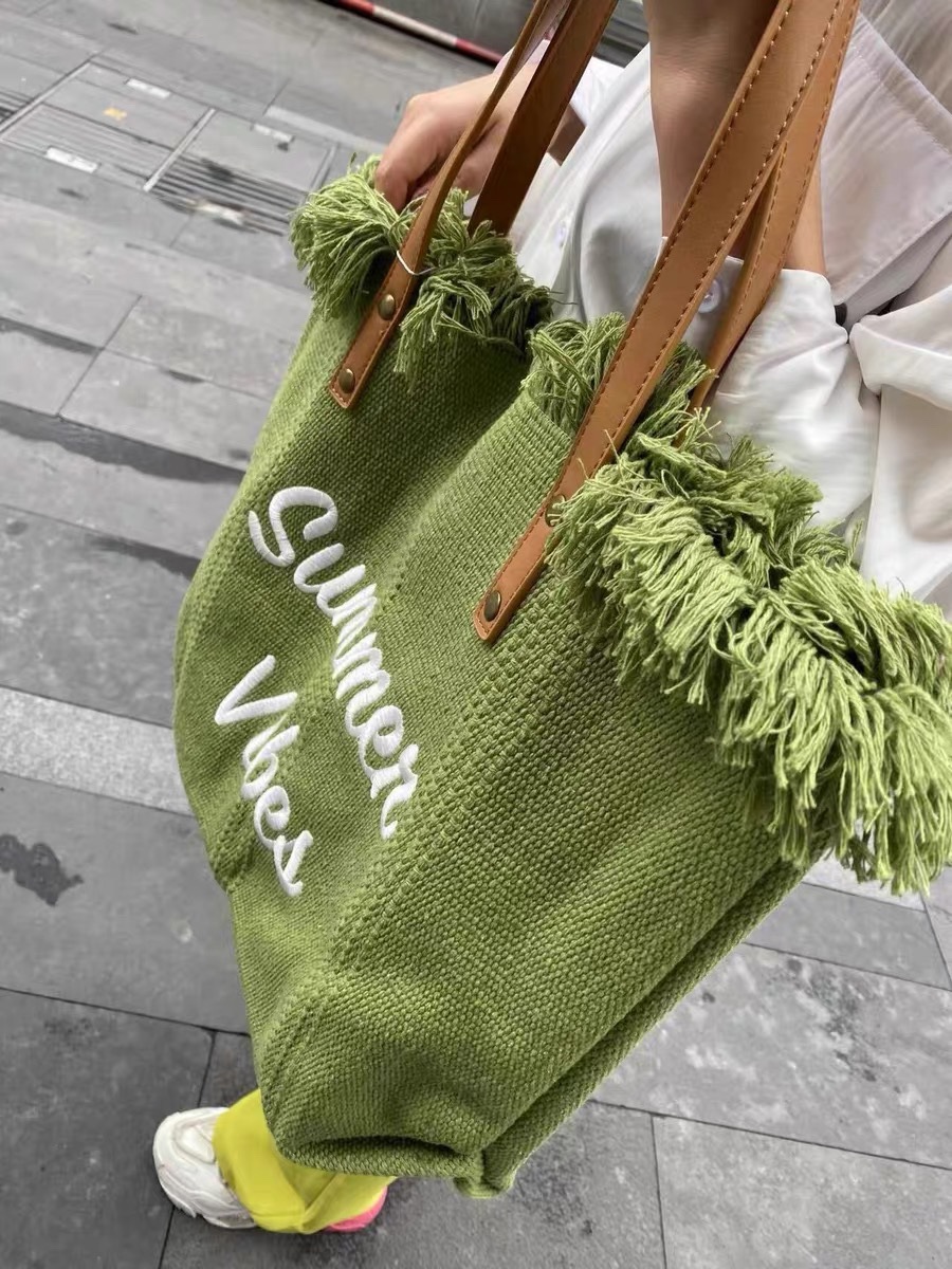 大容量包包帆布包刺绣字母托特包手提包女包编织沙滩包单肩包 Bag详情22