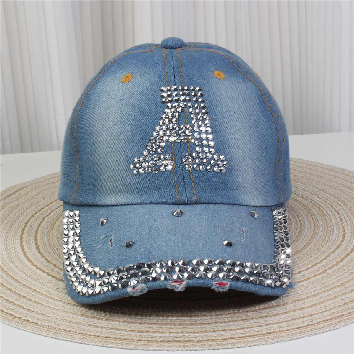 2024新款女士水钻镶钻牛仔布时尚洋气鸭舌帽休闲显脸小成人棒球帽详情27