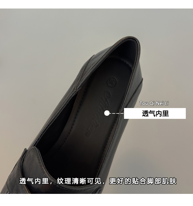牛皮方头乐福鞋女2026春秋新款通勤粗跟法式单鞋百搭英伦风小皮鞋详情4