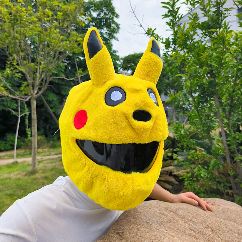 Cartoon outdoor cycling mask, Pikachu plush, personalized and fashionable helmet cover, motorcycle safety helmet protective cover for protection pic 12