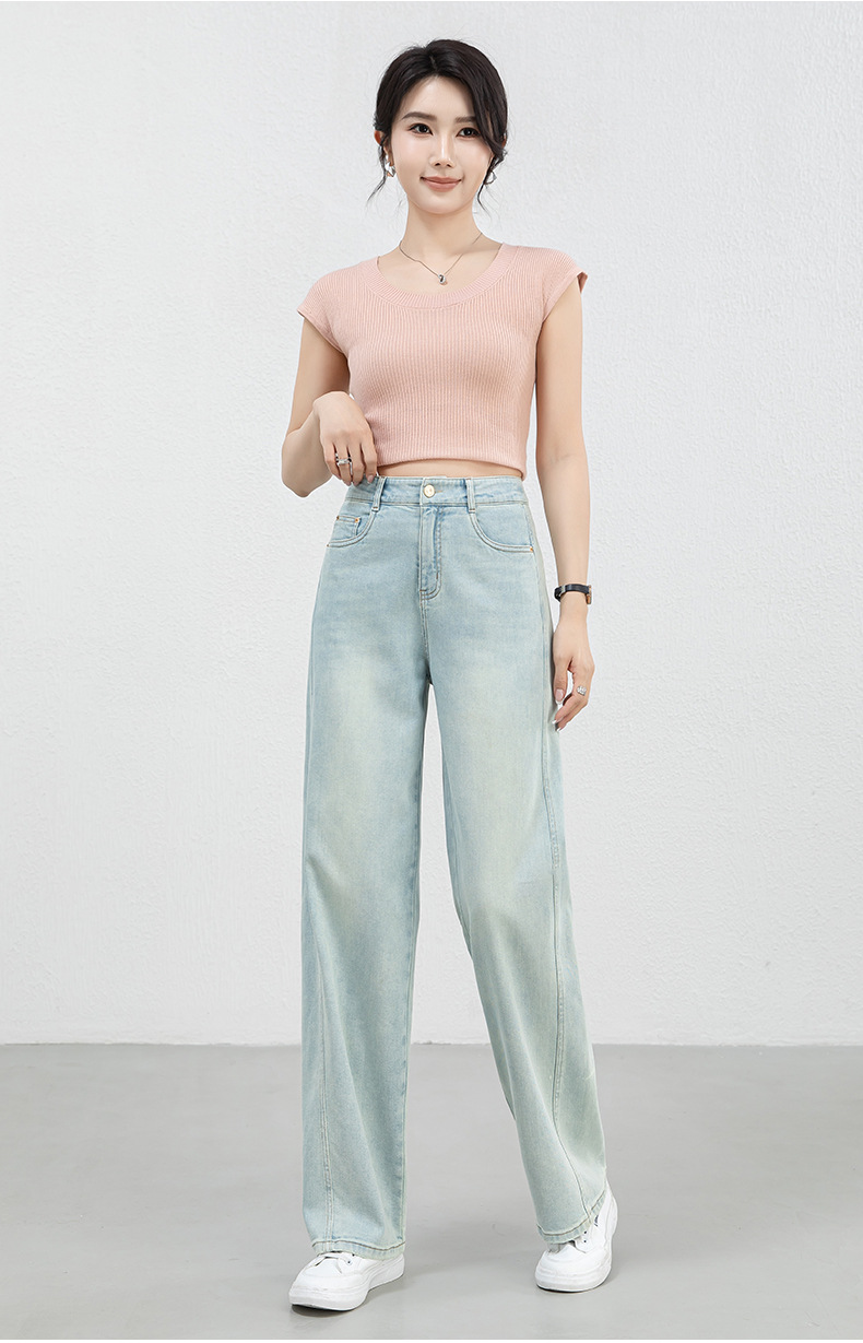 New Spring and summer high-waisted, slimming, wide-leg, straight-leg, drape jeans for women, versatile and casual trousers pic 20