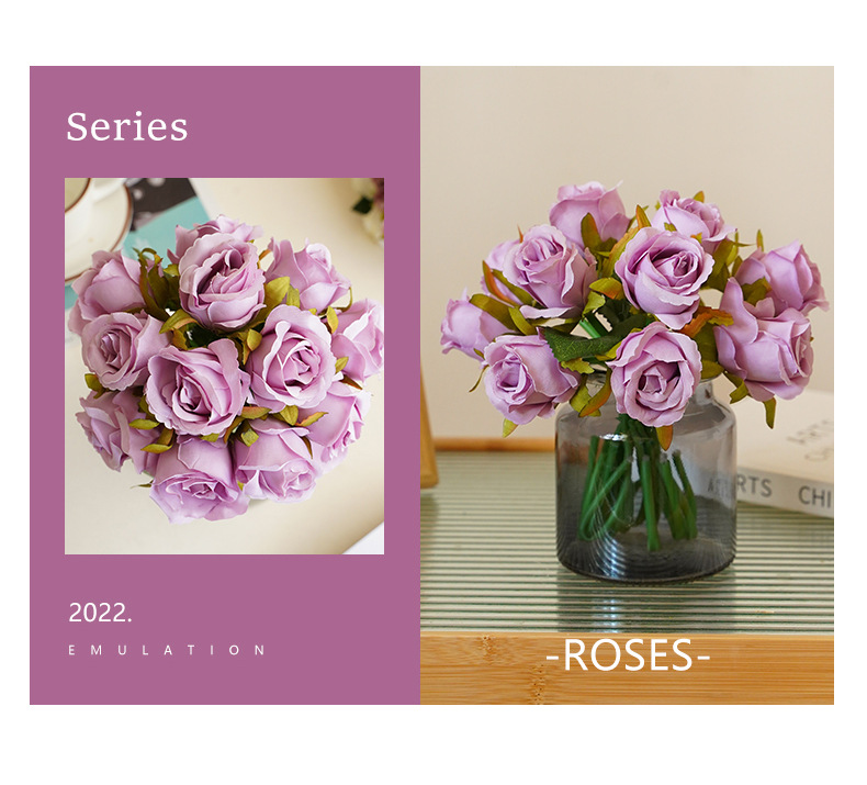 A Korean-style wedding bride is holding a bouquet of 12 small roses for home decoration. The artificial flowers are a simulation of 12 small roses pic 21
