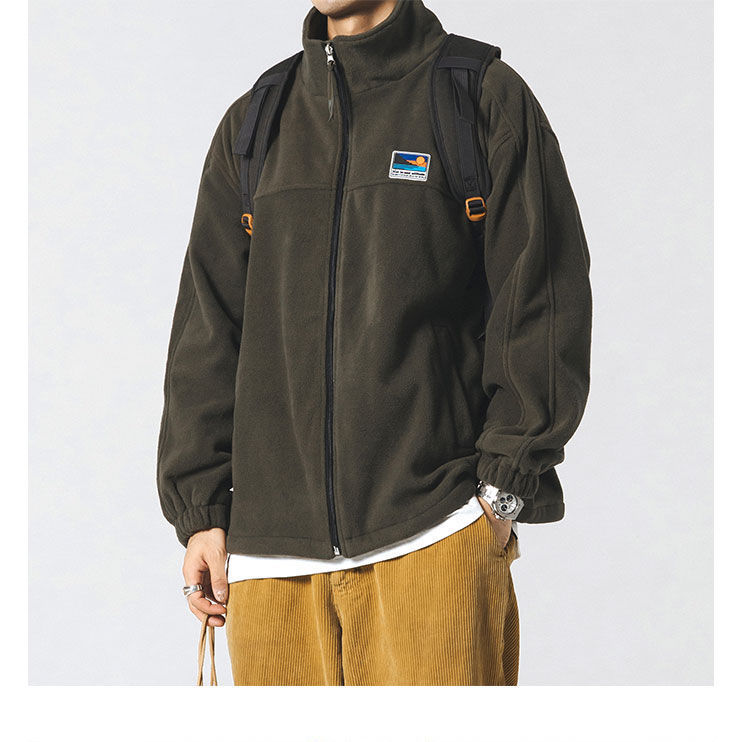 日系羊羔毛外套抓绒卫衣男款秋冬情侣立领摇粒绒学生外穿休闲夹克详情10