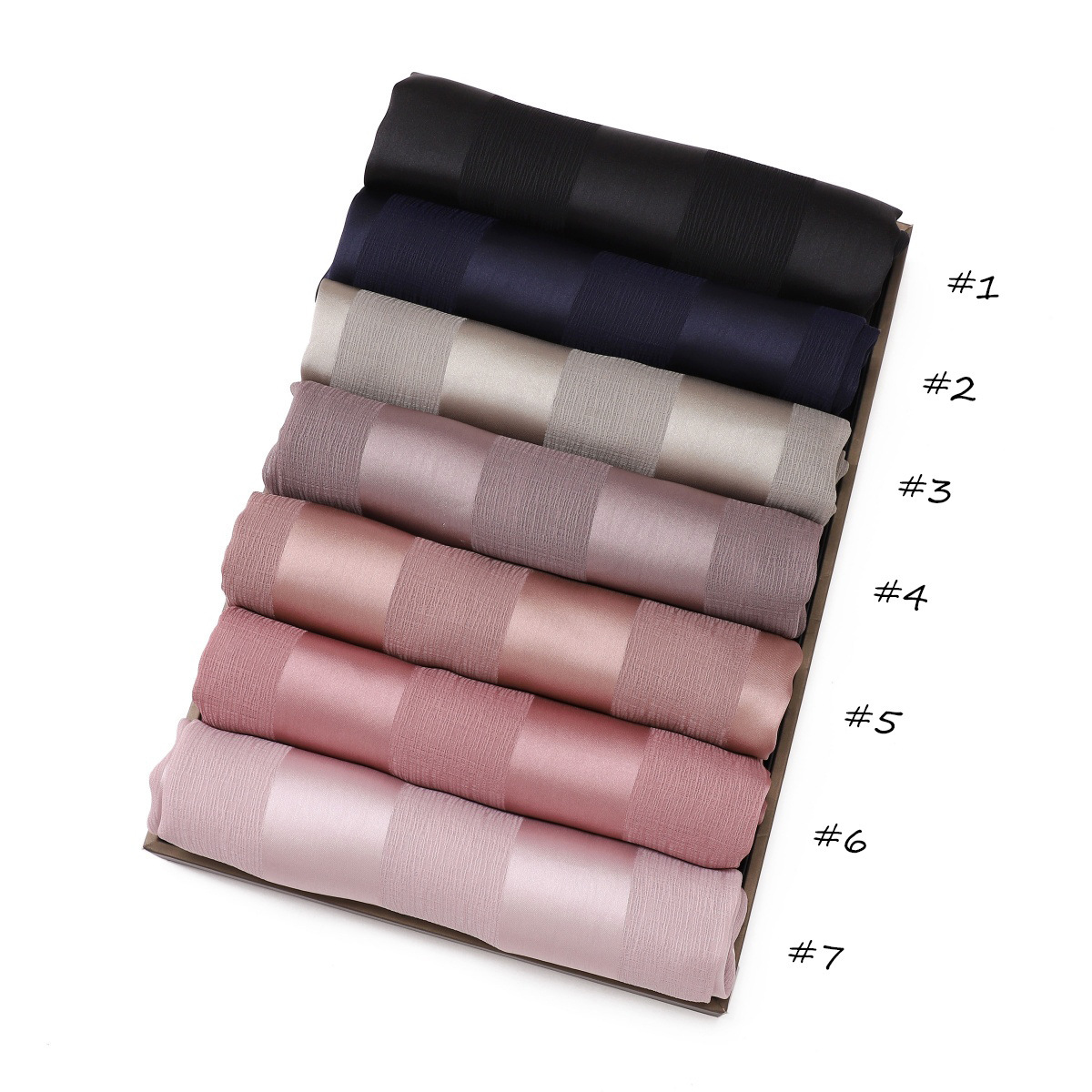 百搭宽条纹镂空纯色缎面长巾丝滑柔软透气仿真丝女包头巾旅行披肩详情1