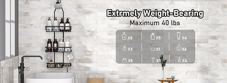 加工定制免打孔浴室花洒置物架太空铝壁挂式卫生间洗漱用品收纳架详情9