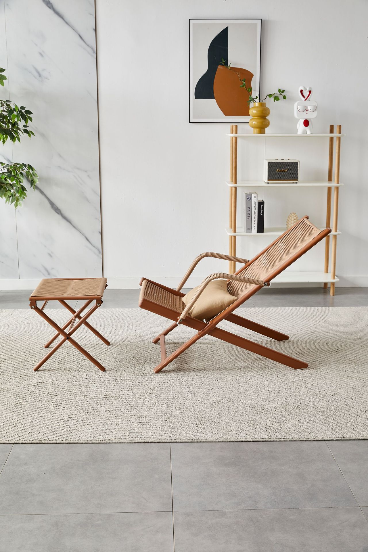 New Chinese-style home leisure rattan lounge chair, balcony and outdoor rattan table and chair three-piece set, nap backrest lounge chair pic 6