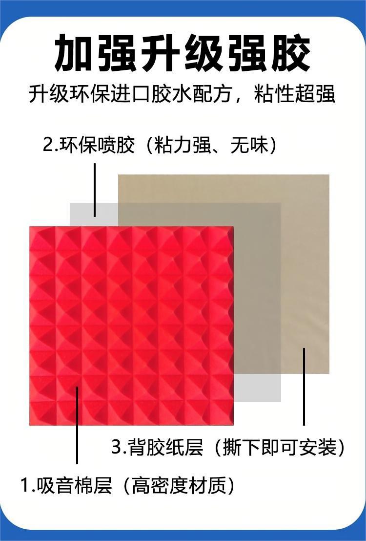 金字塔隔音棉墙体鼓录音棚鼓房卧室自粘音乐室吸音棉海绵消音材料详情8