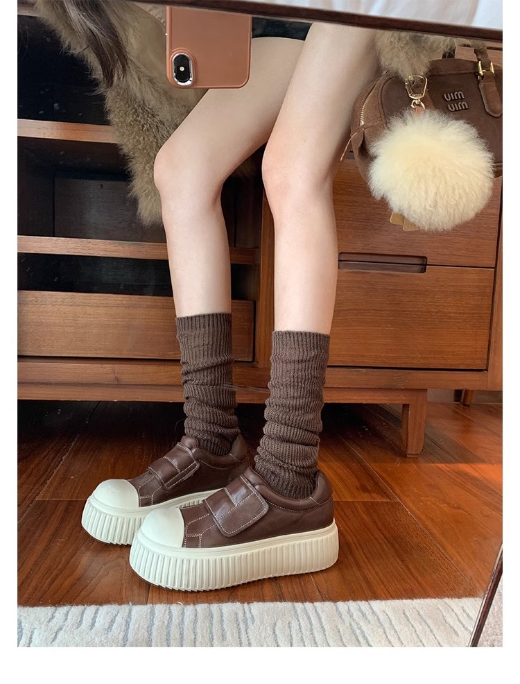 葡萄妈同款水洗马皮圆头魔术贴百搭厚底低帮休闲饼干板鞋女详情27