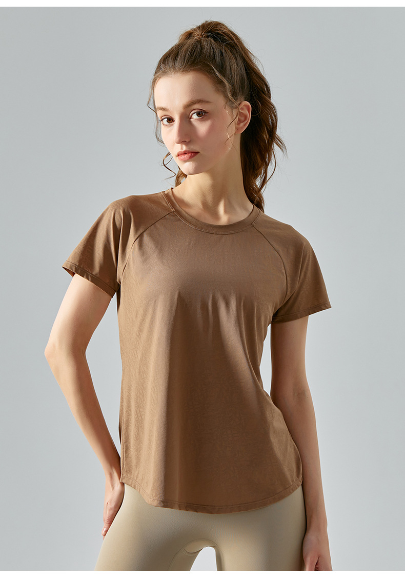 Spring and summer jacquard slit cutout yoga smock for women, light and quick-drying short-sleeved T-shirt, loose and breathable yoga wear top pic 25
