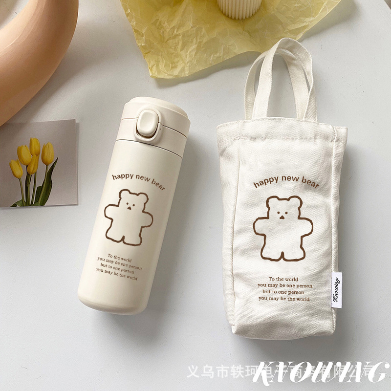 韩国ins同款少女可爱简约小熊保温杯水瓶水杯子创意便携伴手礼详情1