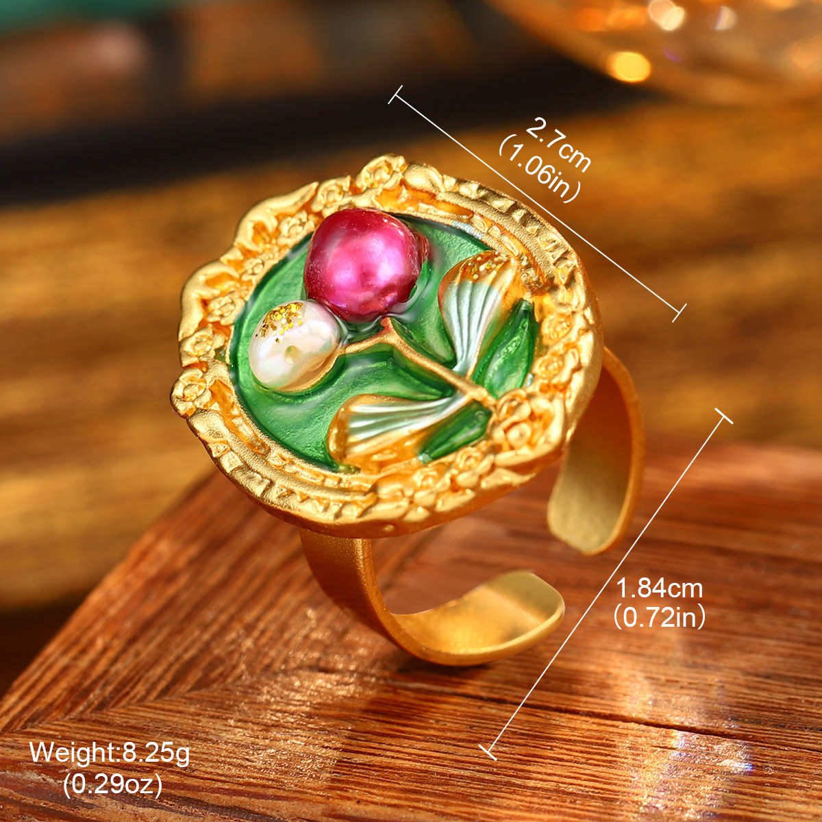 中古vintage饰品油画系列花朵戒指巴洛克天然珍珠手饰夏小众文艺详情37