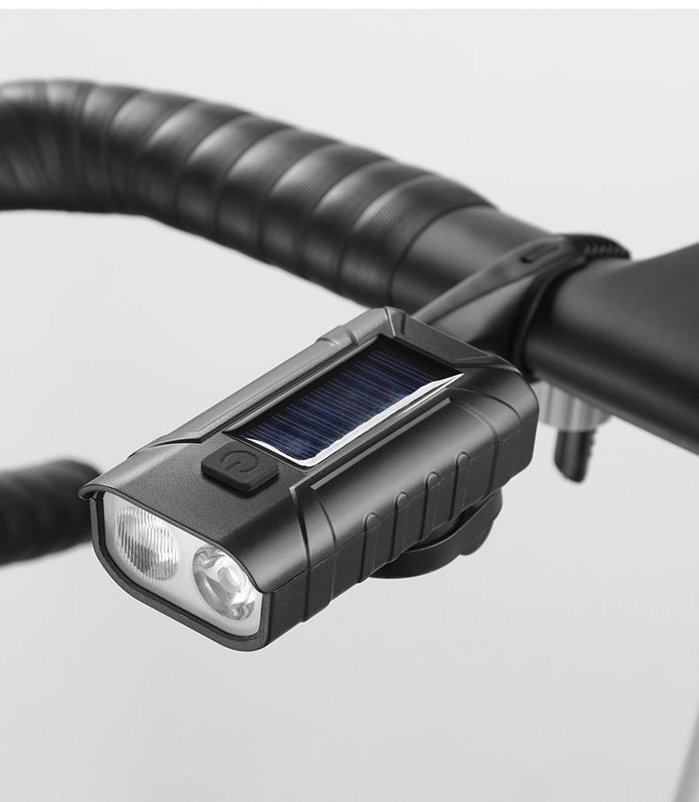 Solar-powered bicycle light, night riding strong flashlight, USB charging headlight, rainproof mountain bike light, cycling horn pic 19