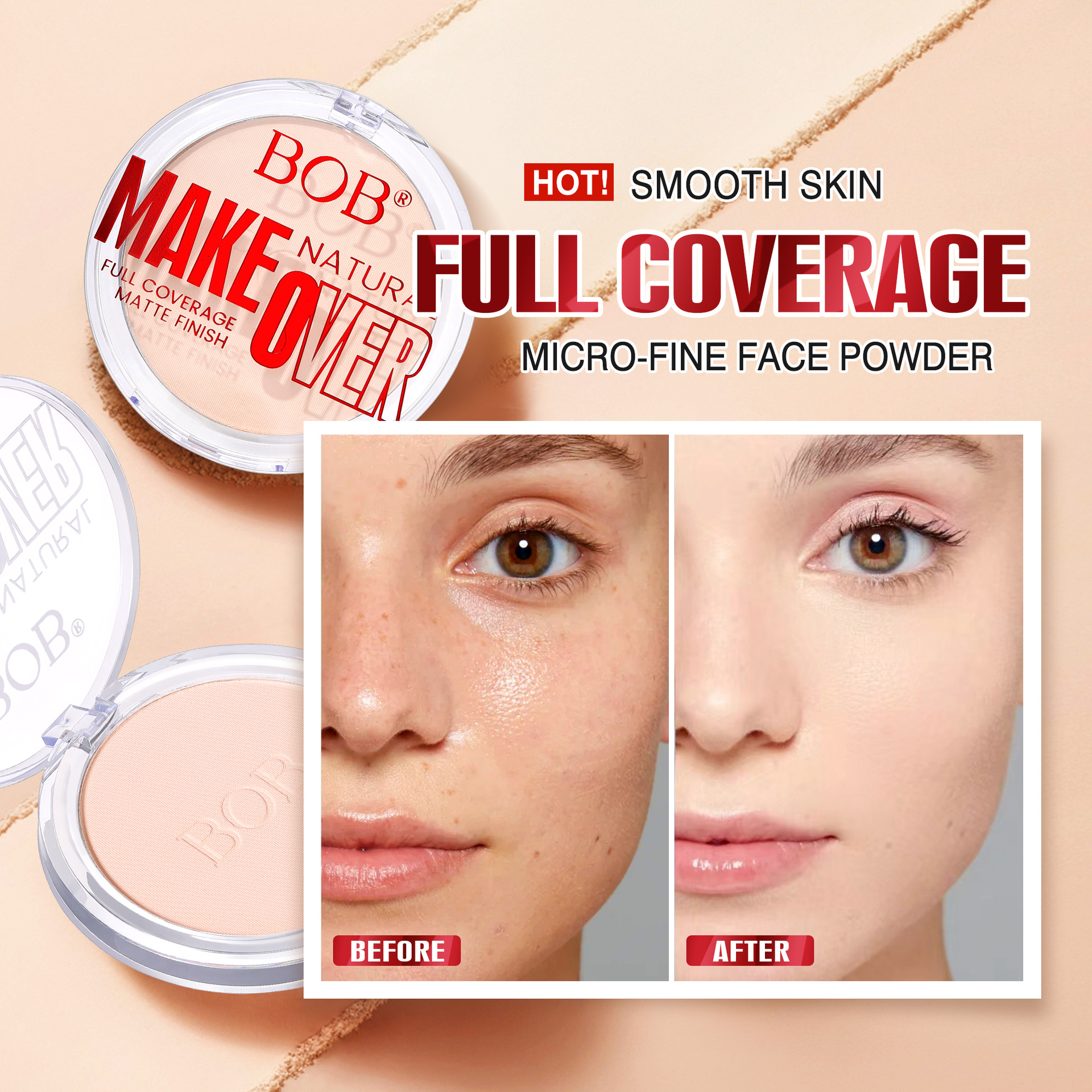 Cross-border bob waterproof naturally adherent setting powder compact pic 1