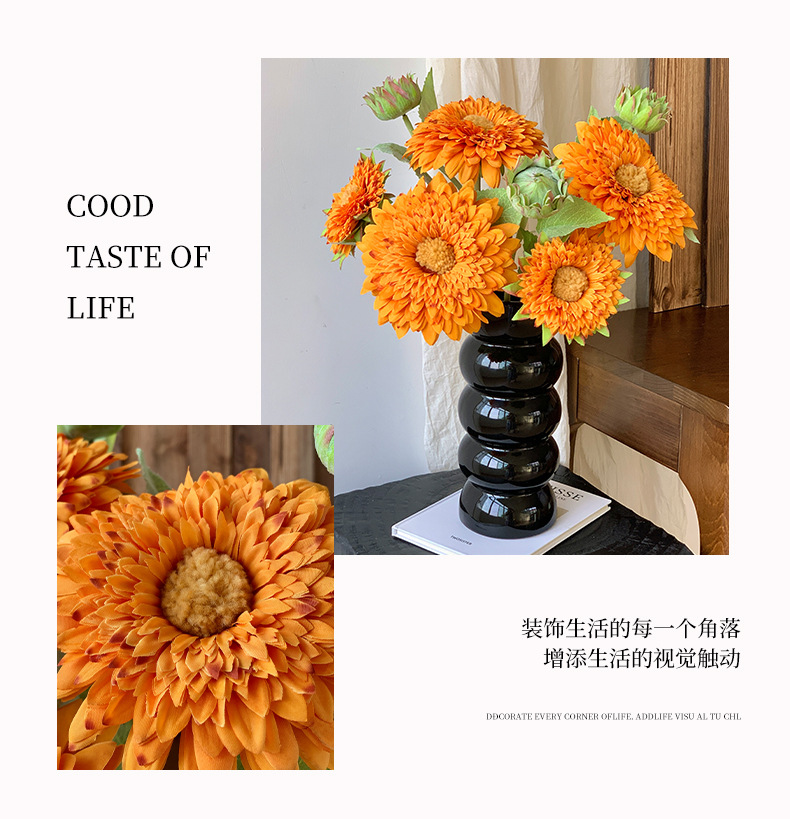 网红爆款泰迪向日葵仿真花客厅玄关装饰花假花摆件复古手捧花束详情6