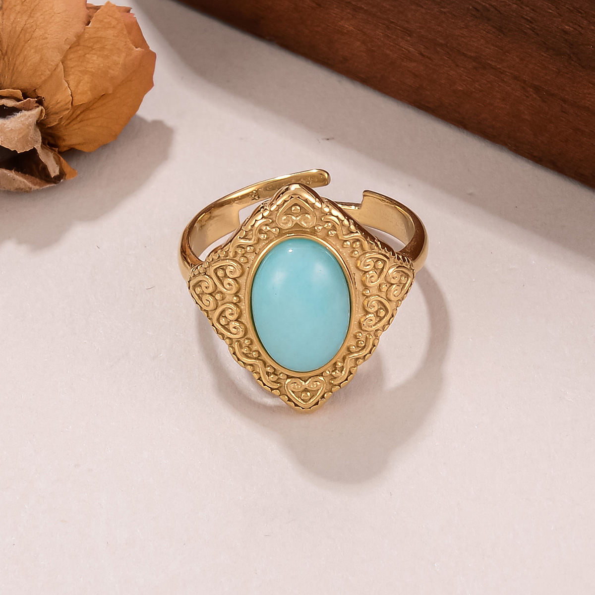 Best-selling stainless steel natural stone rings for women on AliExpress, non-fading titanium steel retro geometric rings for women pic 31