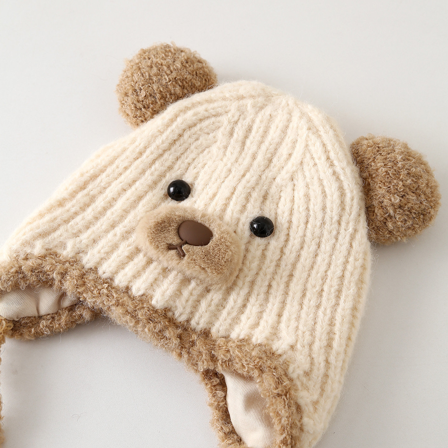 宝宝毛线帽冬季儿童针织帽男女童卡通护耳帽加厚防风帽可爱小熊帽详情7