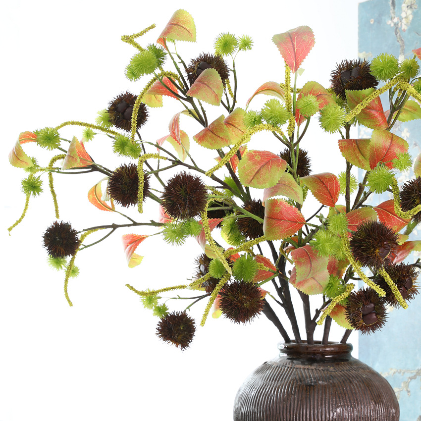 新中式宅寂风格装饰 板栗果仿真植物 插花软装植树 单枝仿真板栗果样板间装饰详情7