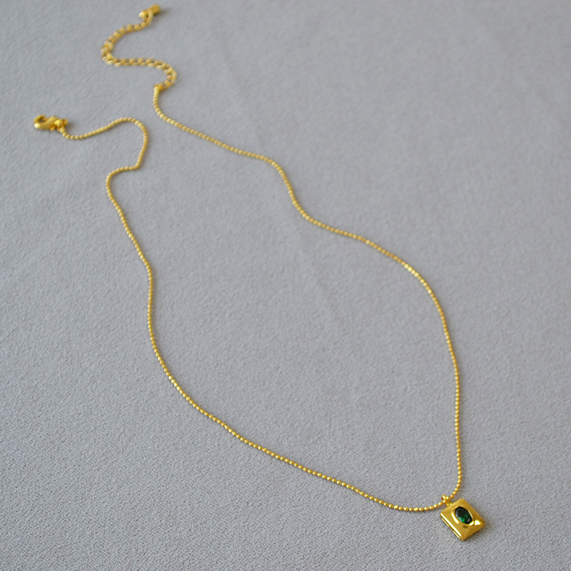 法式小众文艺复古孔雀石串珠祖母绿几何方形吊坠双层叠戴气质项链详情5