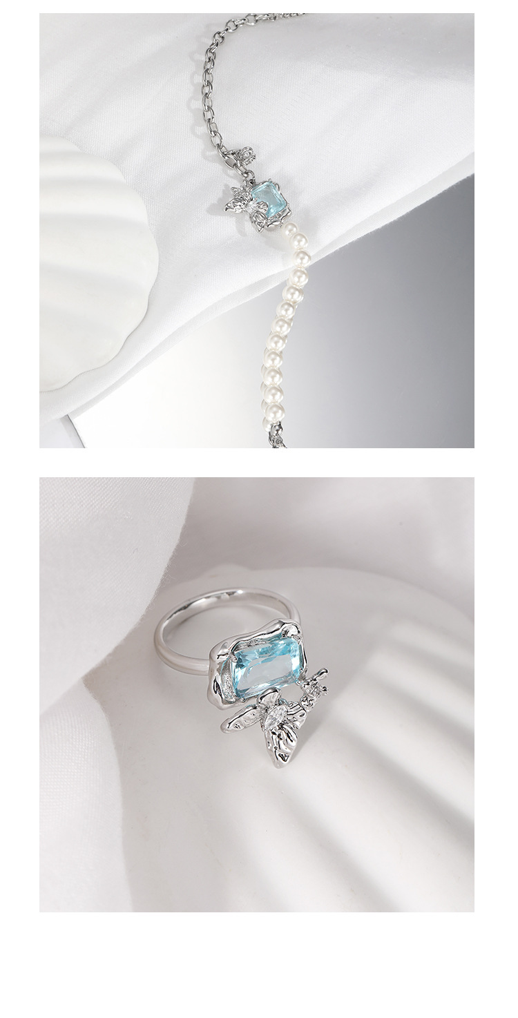 Original design blue gemstone butterfly series: Unique, fashionable, versatile, sweet and cool style necklace, bracelet, earrings and ring for women pic 11