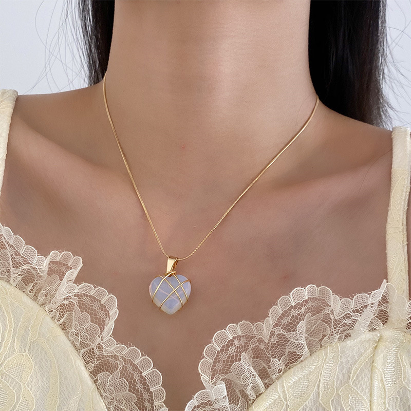 少女心粉晶蛋白石小众ins闺蜜礼物 芭比公主同款甜美锁骨链详情2