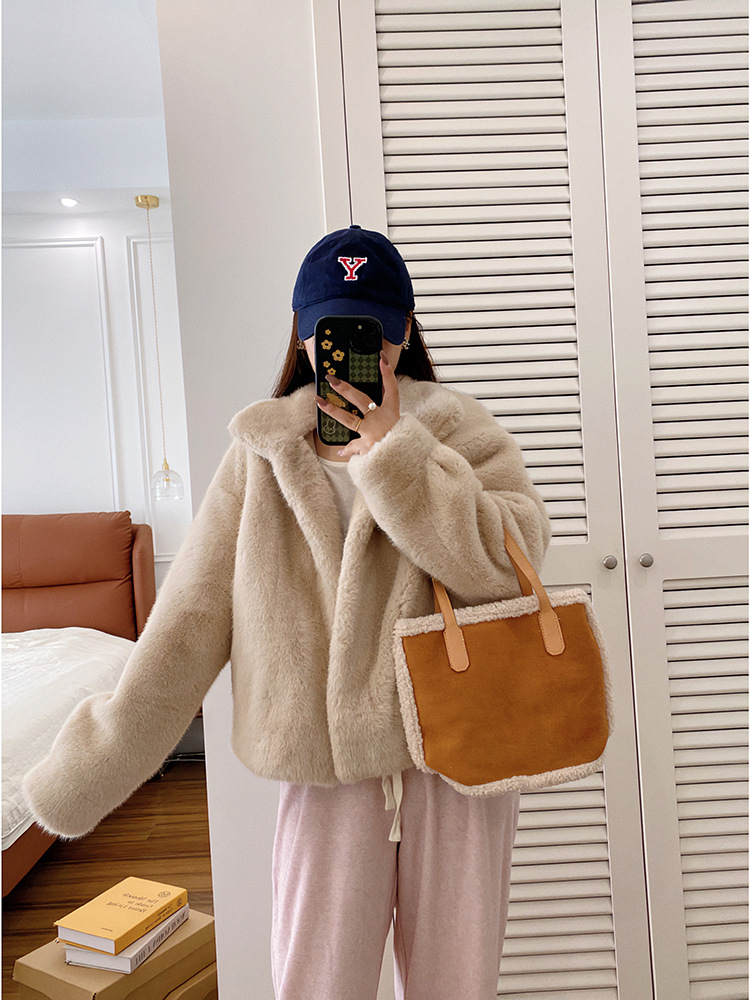 欧貂绒皮毛一体短款立领仿水貂毛外套环保皮草女秋冬新品通勤风详情36