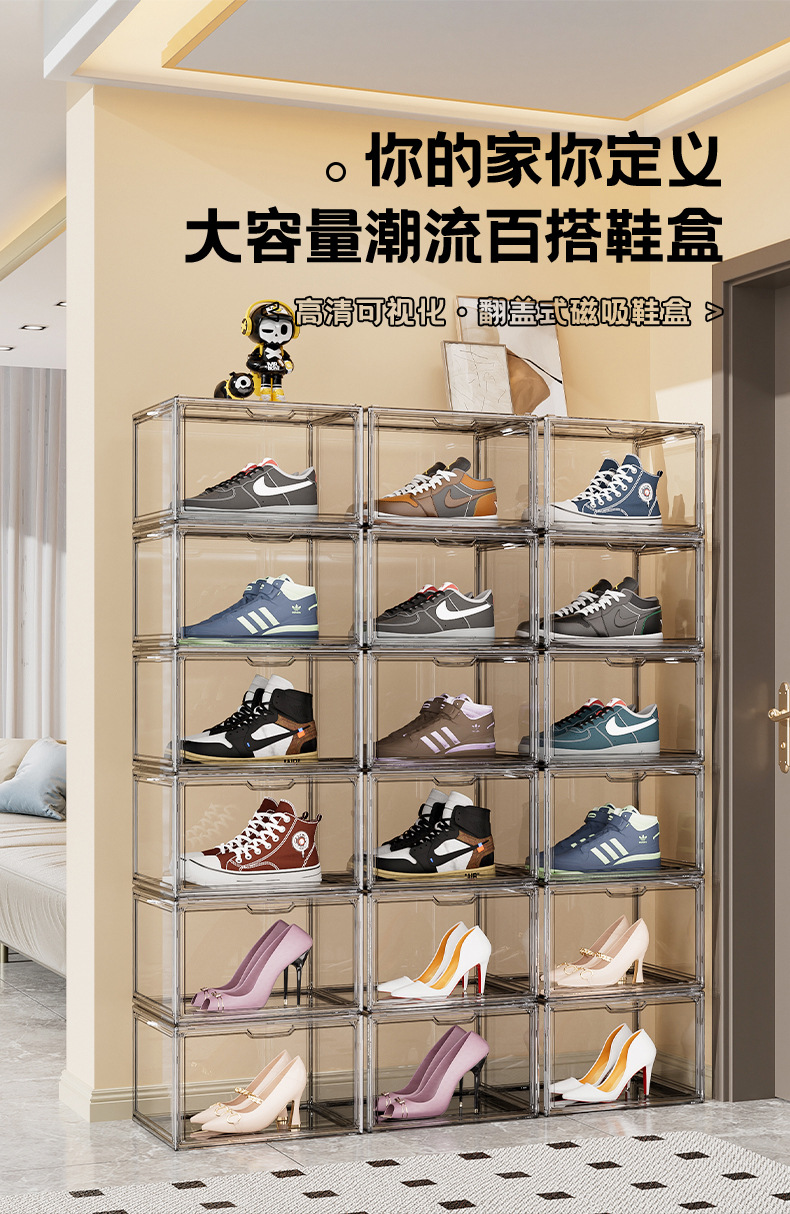 Transparent shoe box, acrylic shoe box, dust-proof magnetic side-opening storage box, shoe box, AJ sneaker storage box pic 1