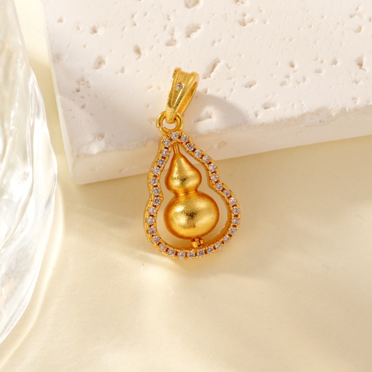 Sand gold inlaid zirconium gourd pendant, rotatable copper-plated real gold high color retention bracelet necklace clasp, DIY jewelry accessories pic 7