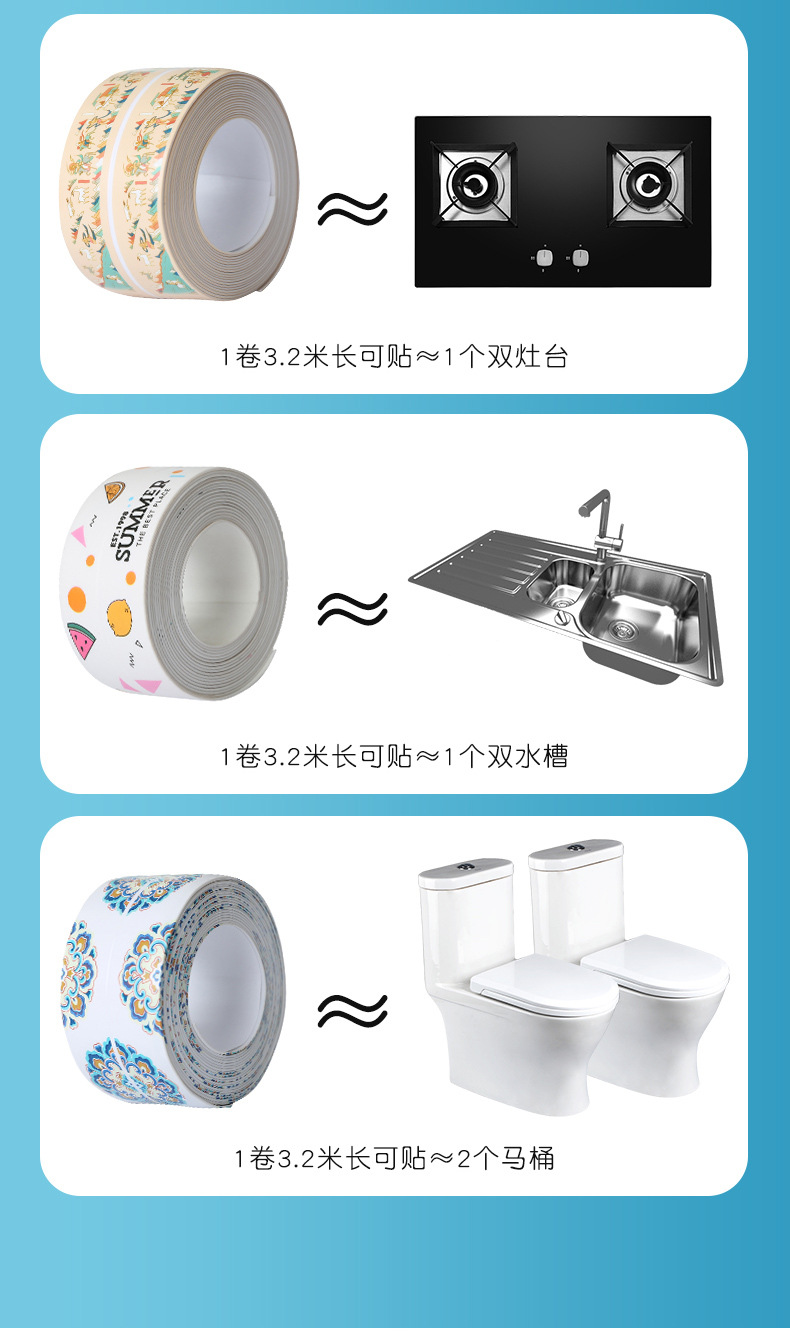 自粘式美缝贴厨房水槽挡水条厨卫防水胶带卫生间防霉美缝贴马桶贴详情15