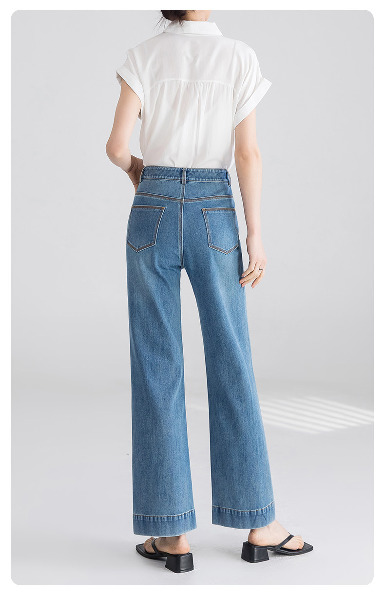 2025新款女式高腰微喇牛仔裤 不贴腿四面弹力显瘦直筒裤 小个子适合穿着的微喇裤详情20