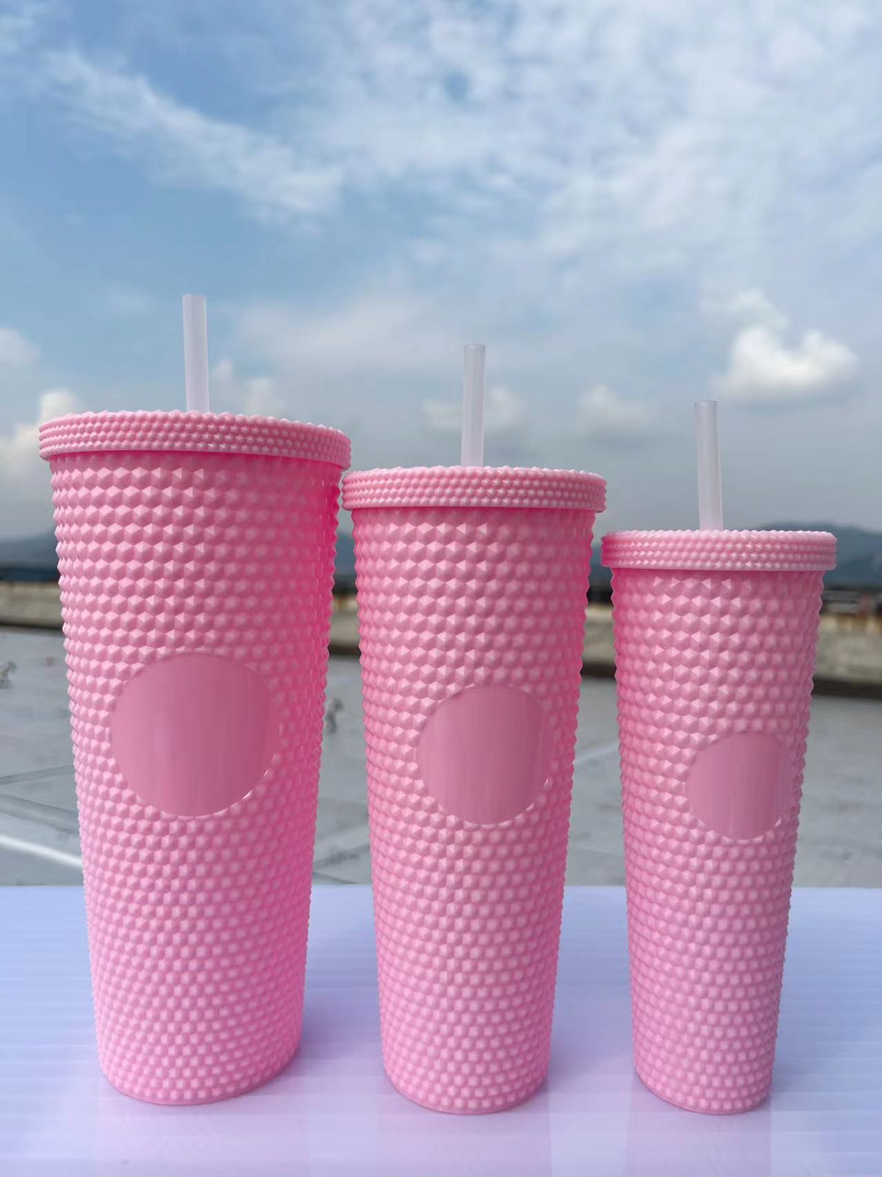 Cross-border durian cup three-piece set, two-piece set, double-layer, single-layer, large-capacity, prickly straw, plastic cup, custom logo pic 6