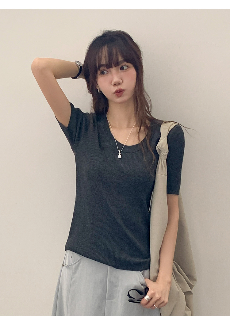 U领冰丝针织衫短袖女修身夏季基础短款T恤上衣2025新款详情42