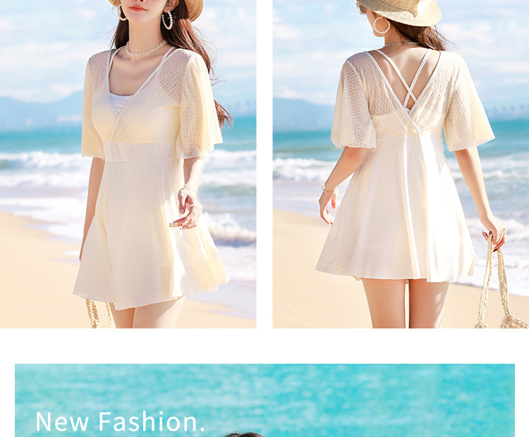 大码泳衣高级感连体平角夏季度假游泳衣遮肚显瘦保守裙式温泉泳装-028470详情13