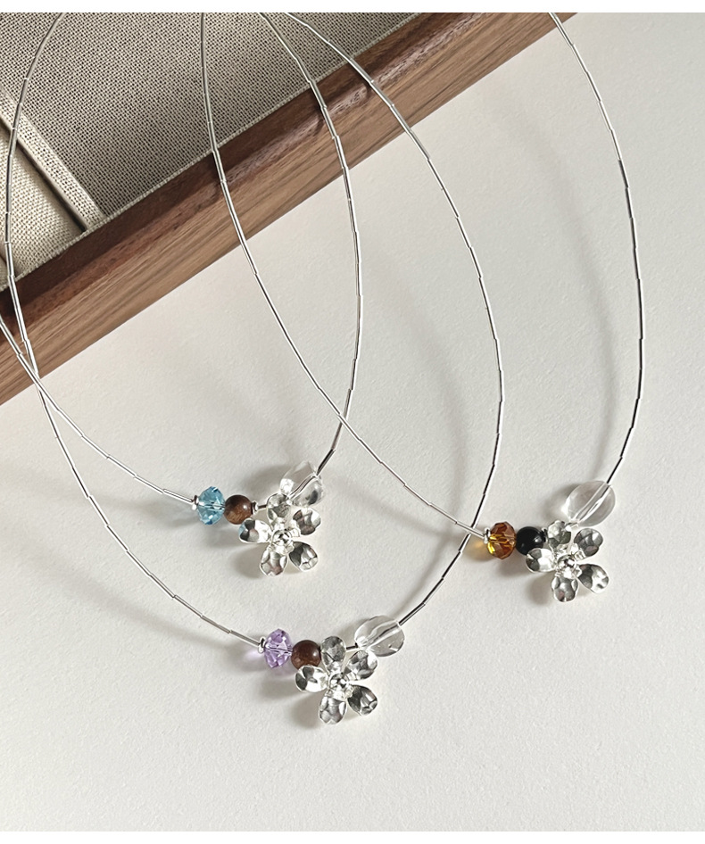 925 sterling silver irregular crystal flower sandalwood necklace for women, simple, light luxury, fashionable and individual collarbone chain N0992 pic 15