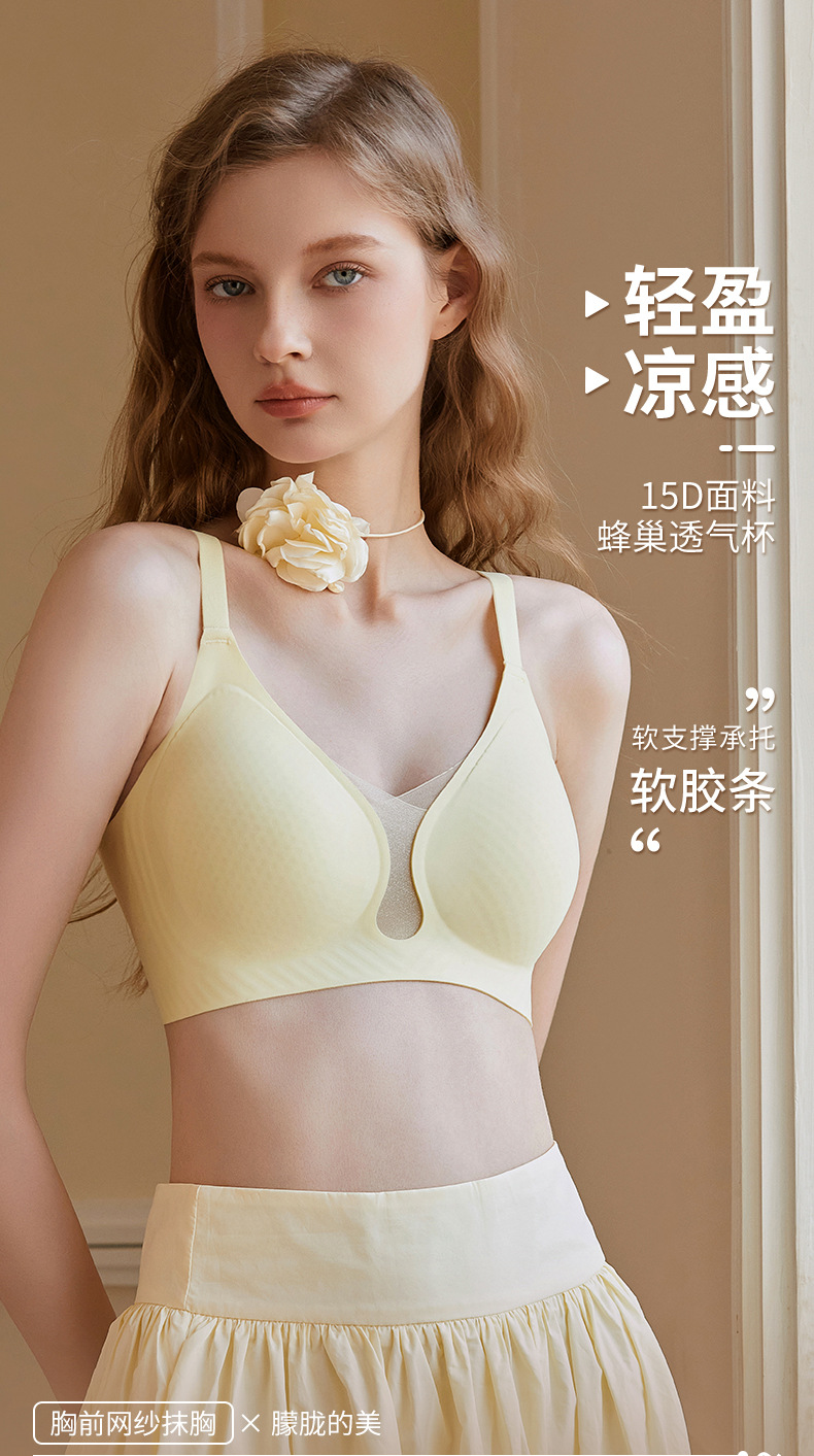 15D ultra-thin soft support jelly gel seamless underwear for women, summer rabbit cup small chest, gathering without steel wire bra cover pic 2