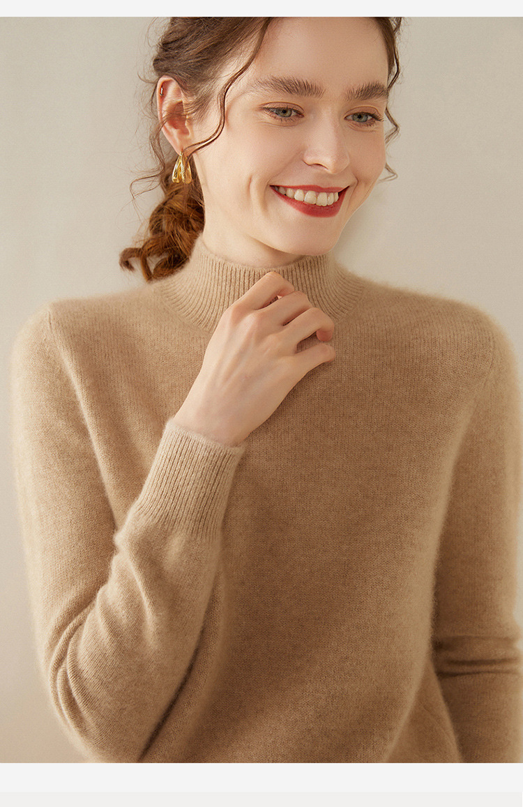 Semi-high-neck cashmere sweater for women, thick solid color, versatile, loose, slimming, soft and skin-friendly, autumn and winter knitted base sweater pic 13