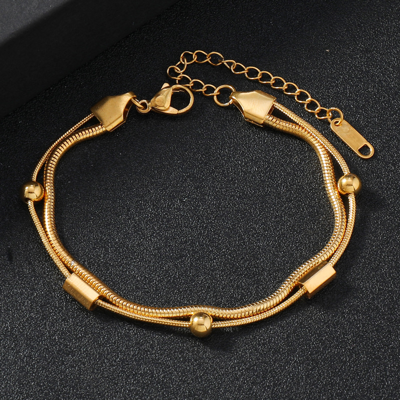 欧美热销时尚手链不掉色复古气质多层手链长城纹不锈钢饰品批发详情6