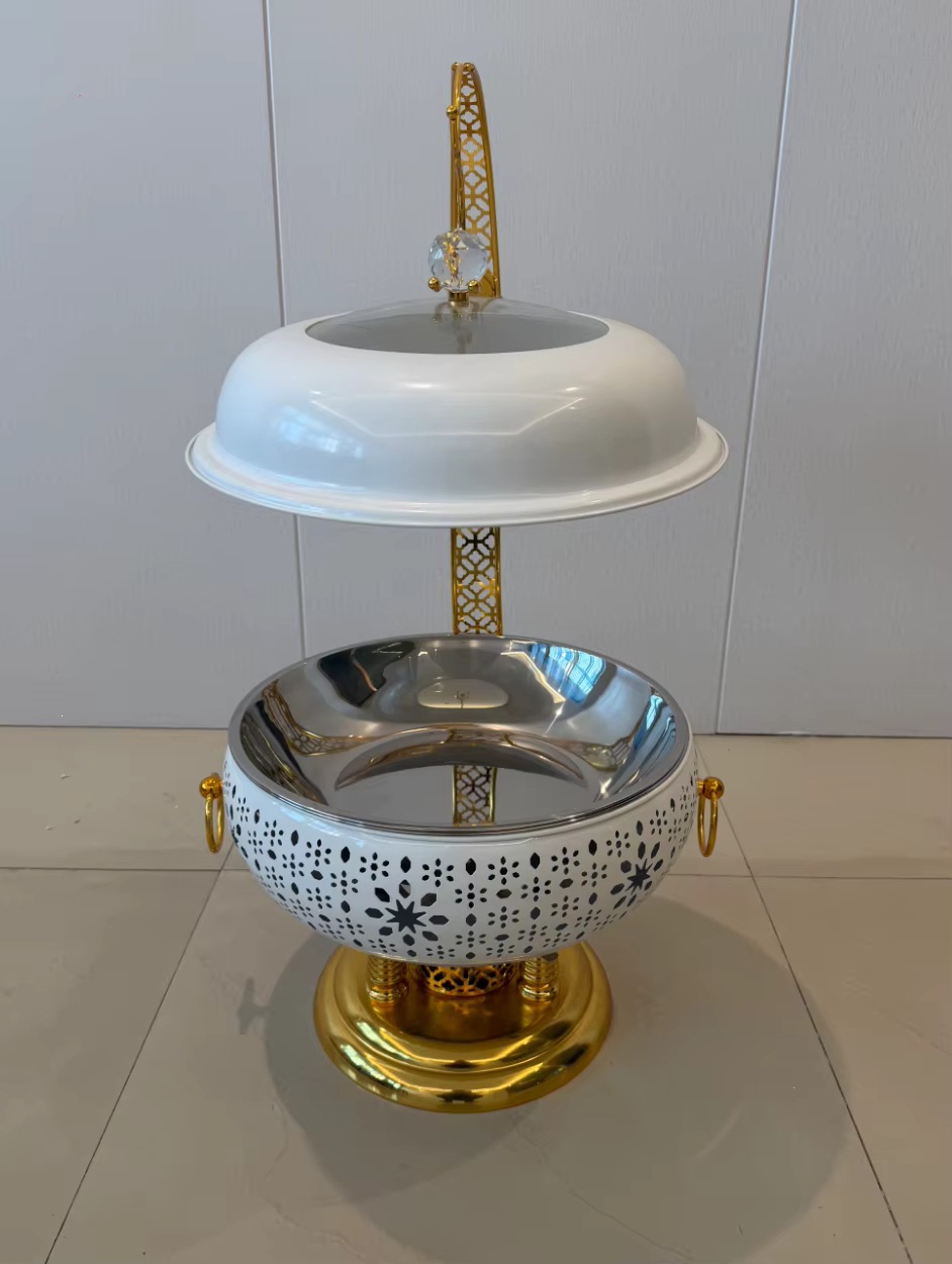 Stainless steel golden luxury restaurant hotel wedding insulated pot alcohol heating 8-liter capacity food insulated with belt pic 5