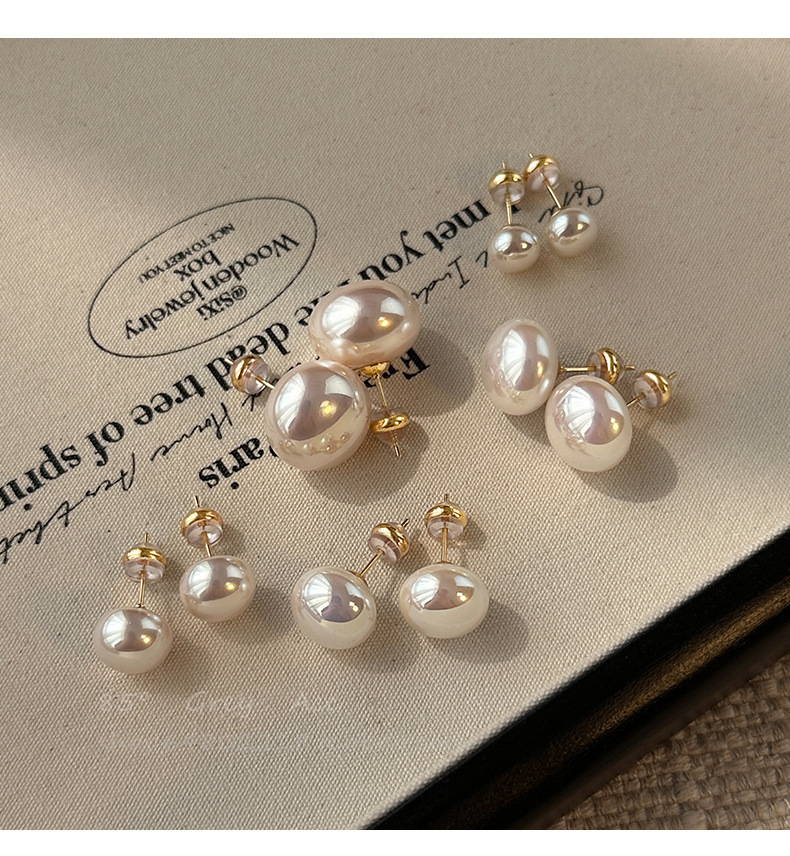 Shijia Steamed Bun Powder White Pearl Stud Earrings S925 Silver Needle, a niche high-end and versatile new type of earrings wholesale pic 9